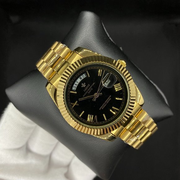 Gold Color Roman Numeral Iced Out Unisex Watch - Picture 3 of 6